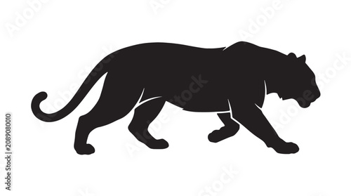 Bild auf Leinwand Black panther silhouette vector, prowling wild cat profile, predatory leopard or