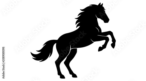 Fotografía Black silhouette of a rearing stallion horse isolated on a white background, ele