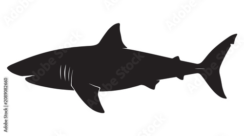 Schilderij op canvas Great white shark silhouette vector, black predatory fish icon isolated on white