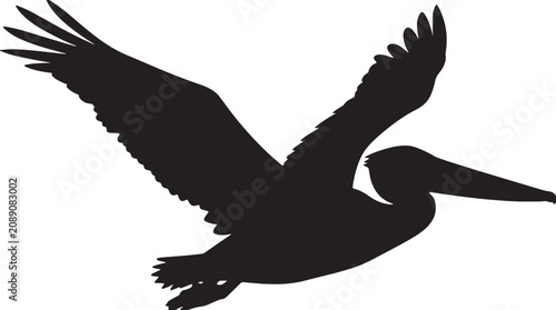 Foto Black pelican silhouette, flying bird icon, minimalist wildlife illustration, ve