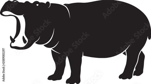 Quadro su tela Black hippopotamus, animal silhouette, vector icon, wildlife symbol