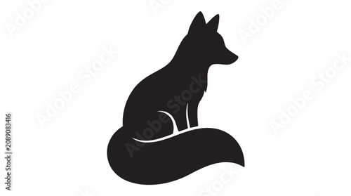 Black fox silhouette, sitting fox icon, animal symbol, minimalist design