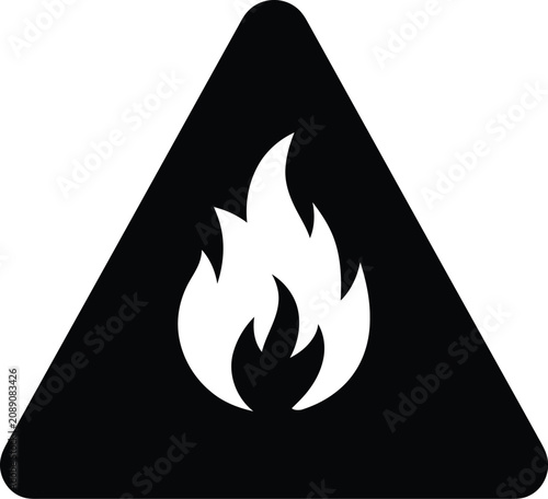 Fire icon vector warning sign flame triangle hazard symbol
