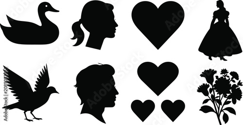 Silhouette vector set collection various diverse shape elements