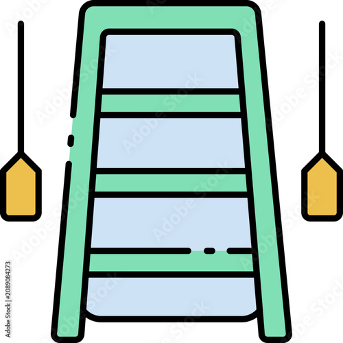 Green Stepladder Illustration with Vertical Hanging Paddles for Home Improvement and DIY Projects