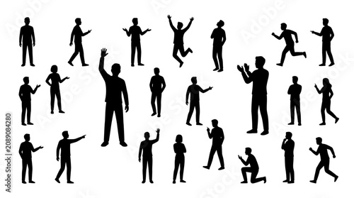 Collection of black human silhouettes in various poses and gestures