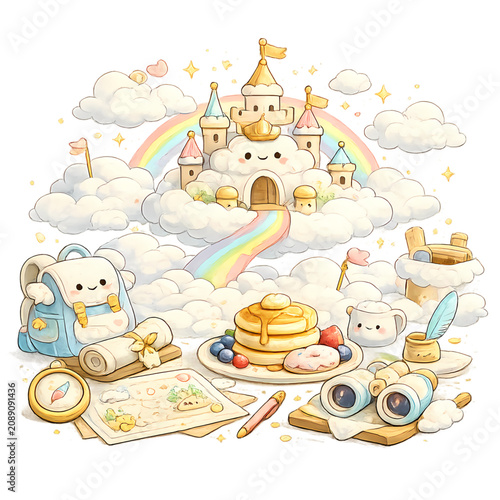 magical adventure, cloud kingdom, fantasy clouds, enchanted castle, floating islands, whimsical fantasy, fairy tale world, magical sky, dreamy landscape, celestial kingdom, flying castles, cloud city,