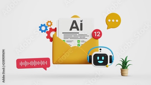 AI Chatbot Email Assistant. Email Automation, Voice input, Smart Inbox Management, Virtual Assistant, Customer Support, Workflow Automation, Digital Communication and Productivity. 3D Video Animation