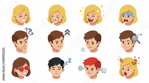 Bild auf Leinwand Colorful cartoon emoji faces expressing various emotions.