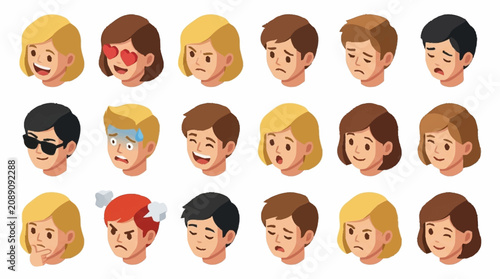 Obraz na plátne Colorful cartoon faces expressing various emotions and moods.