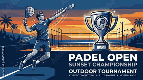 Dynamic Padel Player In Action At Sunset Championship Outdoor Tournament