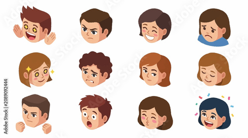 Quadro su tela Colorful cartoon emoji faces expressing various emotions.