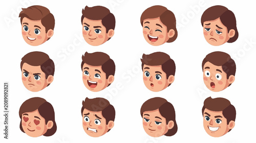 Cuadro en lienzo Cartoon Boy Character Expressions Set.