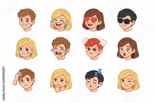 Tableau sur toile Colorful cartoon emoji faces expressing various emotions.