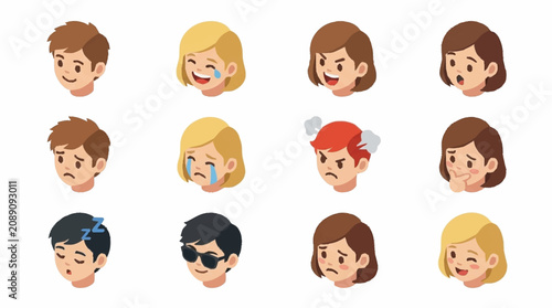 Photos Colorful cartoon character faces with various expressions.
