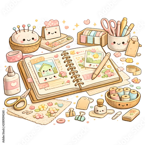 pastel scrapbooking supplies, scrapbook materials, pastel stationery, scrapbooking kit, paper crafts, washi tape, stickers, decorative paper, journaling supplies, craft scissors, glue stick, colorful 