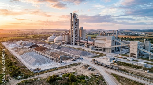 Modern Industrial Complex with Tall Building and Infrastructure.