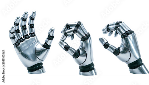 Robotic hands in different gestures isolated on transparent background