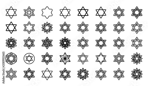 Minimal Star of David Outline Icon Set Editable Judaism Vector