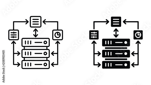 Server management and system optimization icons set with management, technology