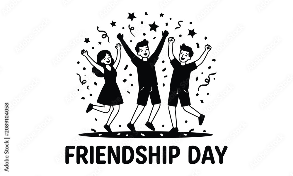 Fototapeta premium Friendship Day celebration with happy jumping friends vector illustration