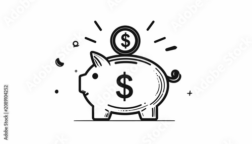 Fotografie Piggy bank with dollar coin savings.