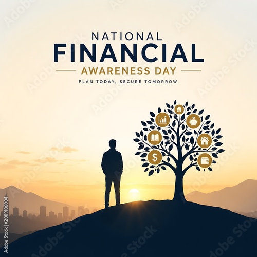 Person standing near financial awareness tree illustration