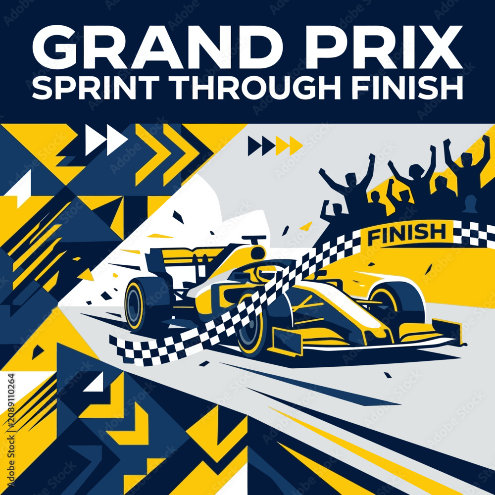 Obraz premium Dynamic Grand Prix Racing Car Speeds Towards Victory Line