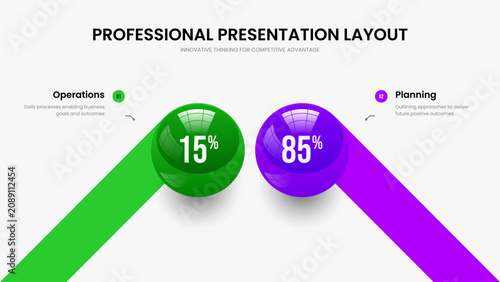 Minimalist Analysis Two Step Graph Slide Design. Financial Innovation 2 Option Diagram Presentation Template. Medical Overview Slideshow Layout Vector Illustration.