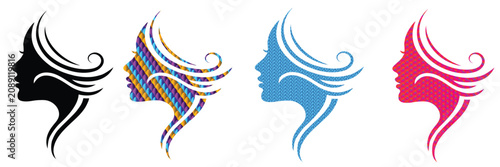 Luxury Woman Face Silhouette Logo Set for Beauty Salon, Hair Studio, Spa Branding, Cosmetic Business and Fashion Identity Vector Collection.