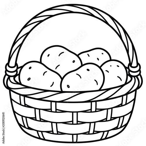 Billede på lærred raw potatoes in wicker basket line art vector illustration