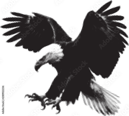Foto Halftone eagle descending with wings spread in dramatic black and white graphic