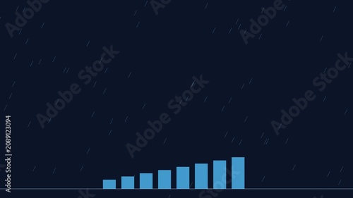 Rising bar chart graph with rain effect animation 4k background, for financial growth, and data analysis presentation