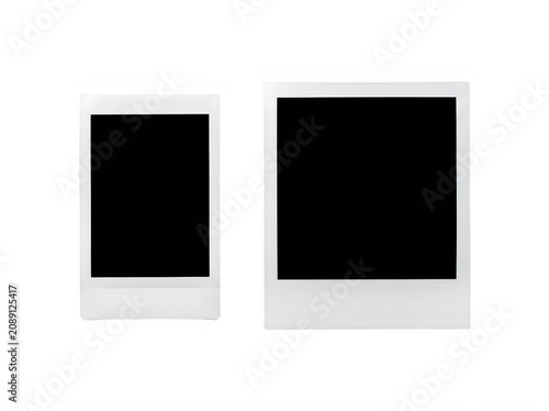 Two blank white instant photo frames on white background transparent background