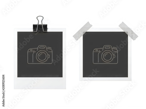 Two polaroid photos with camera icons on white background  photo paper concept transparent background