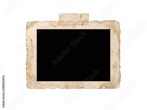 Vintage Polaroid photo frame with torn adhesive tape on white background transparent background