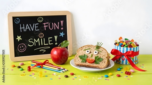 Colorful school supplies and food for a fun learning experience
