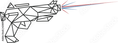 Bild auf Leinwand Geometric low poly style futuristic laser gun shooting with colorful light beam