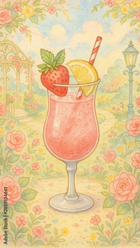 Obraz premium Whimsical garden drink mobile wallpaper