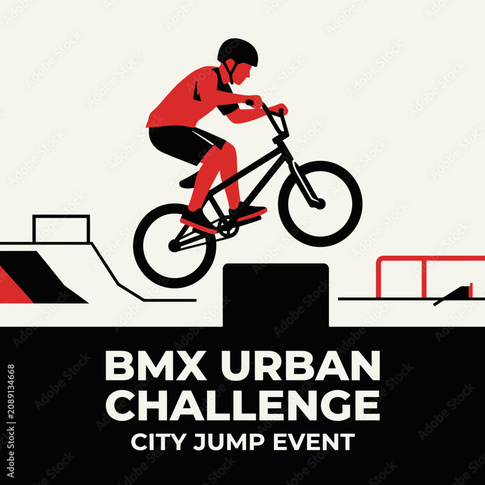 Obraz premium Dynamic Bmx Rider Performing Extreme Trick In Urban Cycling Competition