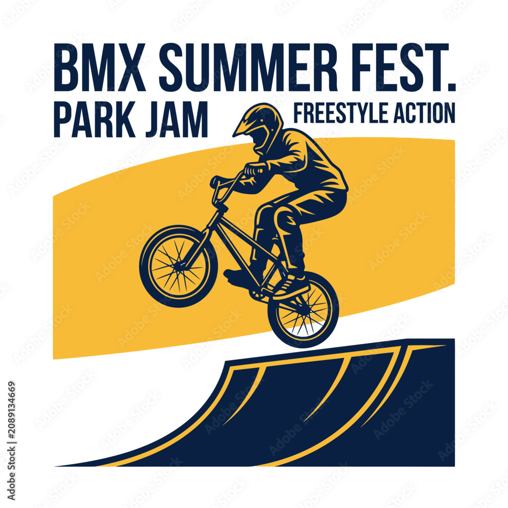 Obraz premium Dynamic Bmx Rider Performing Freestyle Tricks At Summer Fest Park Jam Event