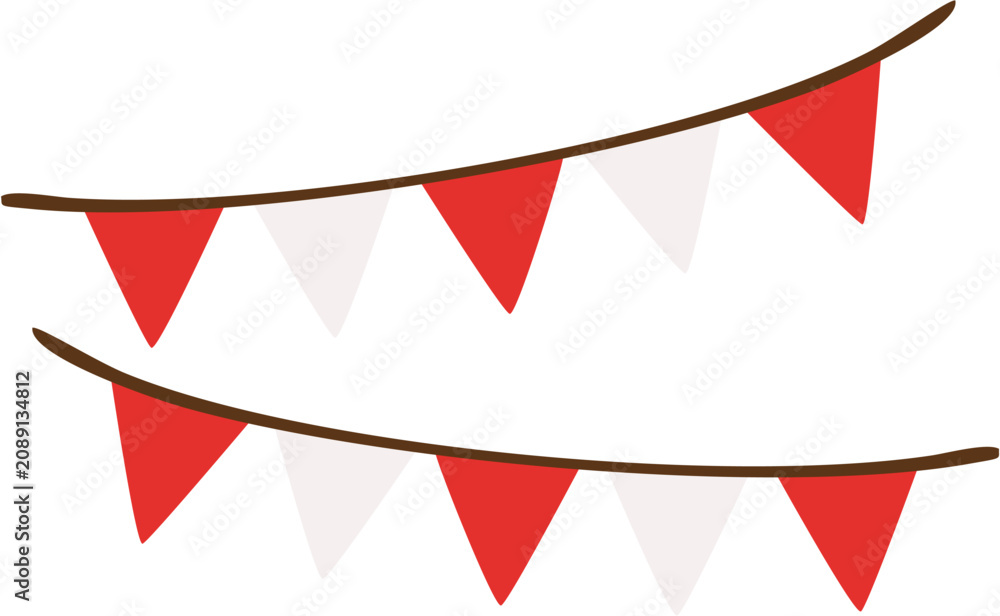 Obraz premium Red and White Hanging Bunting Flags Garland Vector Decoration
