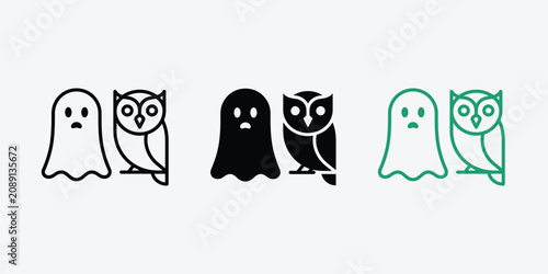 Obraz na plátně Ghost and owl companion icon set for halloween graphics with halloween, creature