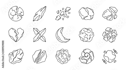 Obraz na plátně Collection of hand-drawn celestial bodies, planets, and space debris icons in ou
