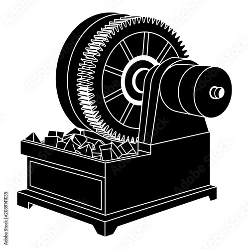 Industrial gear motor and conveyor silhouette vector illustration.