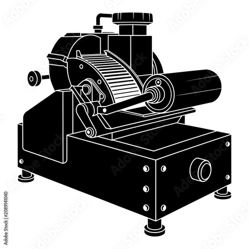 Industrial mechanical food slicer silhouette vector illustration for supply.