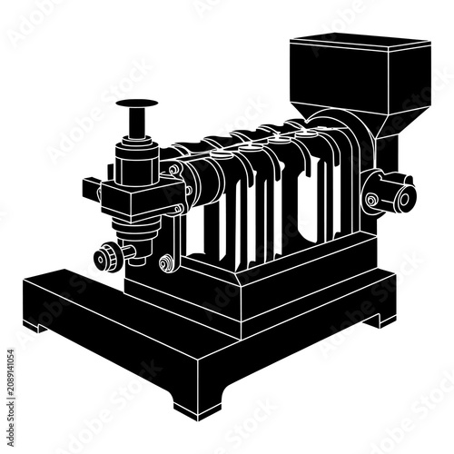 Industrial mechanical machine silhouette vector illustration factory setup.