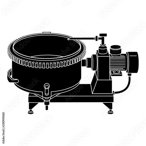 Industrial planetary mixing machine for large volume food batch blending.