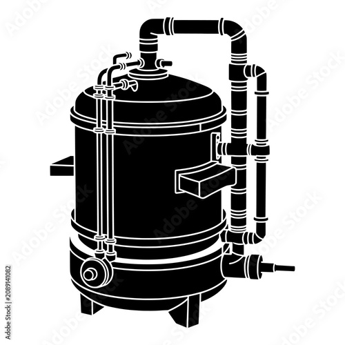 Industrial water filter system silhouette for plumbing purification.