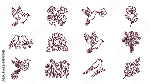 Tableau sur toile Birds and Flowers Icon Set